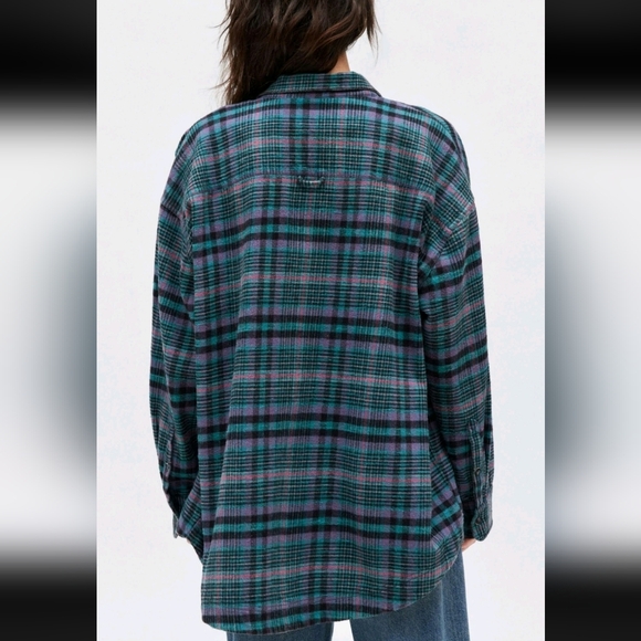 NEW Urban Outfitters Dani BDG Green Blue Plaid Flannel Shirt Tunic L - Picture 3 of 6